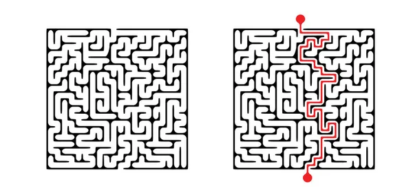 Labyrinth Line Pattern Black Square Maze Vector Labyrinth Low Medium — Stock Vector