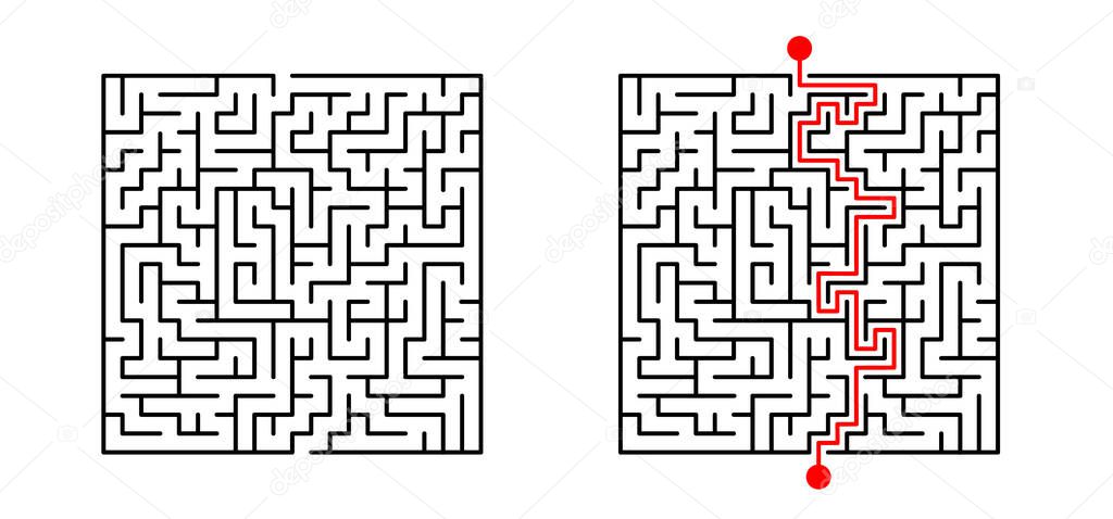 Labyrinth line pattern, Black square maze. vector labyrinth of low or medium complexity. Black and white geometric pattern. labyrinth design icon. Maze tangled lines. Thinking game