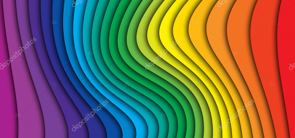 CMYK or RGB color wheel wave. Rainbow stripes background cyan, magenta, yellow or black spectrum gradient. Prepress line pattern banner. printer lines
