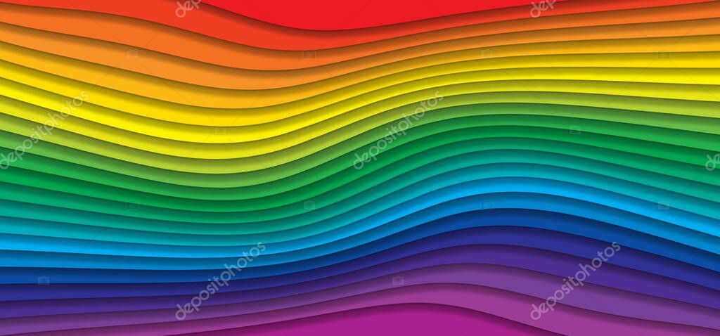 CMYK or RGB color wheel wave. Rainbow stripes background cyan, magenta, yellow or black spectrum gradient. Prepress line pattern banner. printer lines
