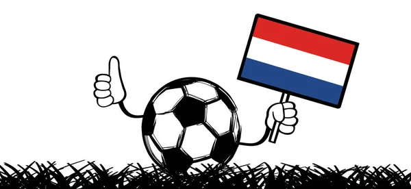 Cartoon Bola Futebol Como Stickman Vara Figura Homem Com Bandeira —  Vetores de Stock