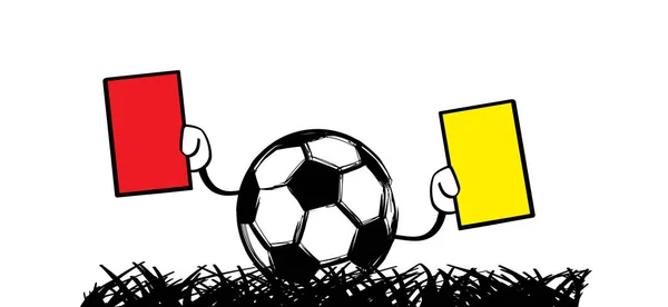 Tarjetas Árbitro Amarillo Rojo Bola Fútbol Dibujos Animados Como Stickman — Vector de stock