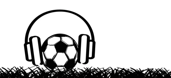 Cartoon Fußball Als Stickman Strichmännchen Mit Musik Kopfhörer Vektoranhänger Jubeln — Stockvektor