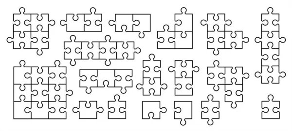 Puzzleteile Verbindungslinien Muster Puzzleteile Symbol Oder Piktogramm Cartoon Vektorumriss Logo — Stockvektor