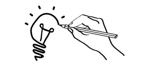 卡通画手拿着铅笔 卡通画电灯的想法 Faq Business Loading Concept Fun Vector Creative Light — 图库矢量图片