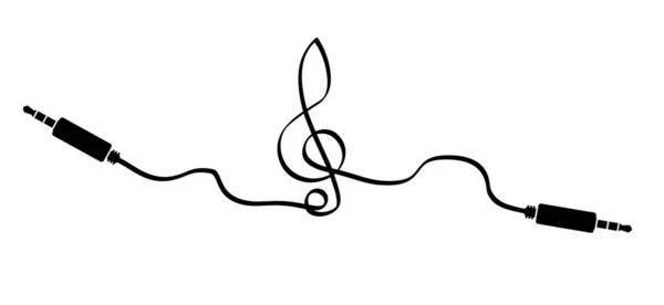 Cartoon Klinkenstecker Stereo Audiokabel Klinkenstecker Vektor Musik Ton Note Audio — Stockvektor