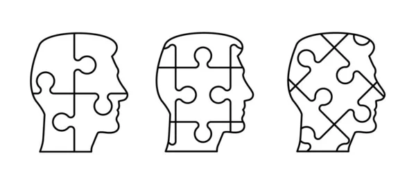 Puzzleteile Kopf Oder Gesicht Menschliches Profil Konzept Strichmuster Puzzleteile Symbol — Stockvektor