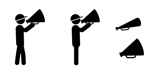 卡通片卡通片 卡通片人物对着扩音器说话 扩音器符号 步行或步行抗议或社交媒体的想法 — 图库矢量图片