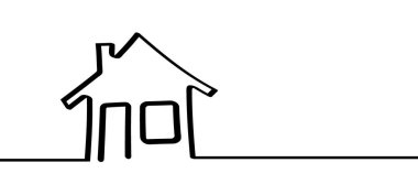 Ev, ev hattı modeli. Satılık tabela. Çizgi film panosu simgesi ya da logosu. Ev ilanı vermek için. Logo satmak için çizgi film evi. Satış ya da satış. İletişim, pazarlama fikri.