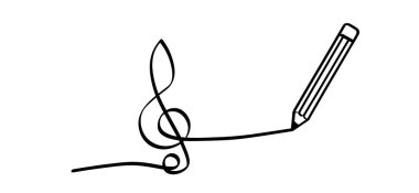 Müzikal not satırı baba ve kalem. Düz vektör notaları dalga işareti. Personel silueti. Okul konseri. Müzik anahtarı. Müzik enstrümanı gitar, piyano, klavye veya sentezleyici için