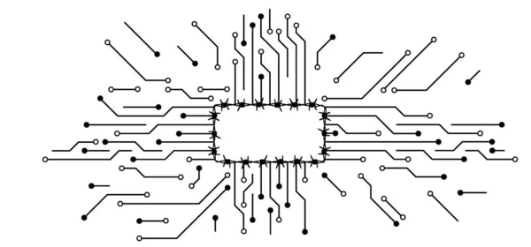 Cartoon Prikkeldraad Circuit Board Elektronisch Moederbord Lijnen Stippen Verbinden Vector — Stockvector