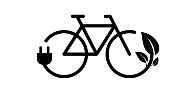 电动电单车的卡通充电点电缆电池站 自行车 插头和生物 生态绿色电力 矢量体育符号或标志 骑自行车的城市电子自行车 所在位置 — 图库矢量图片