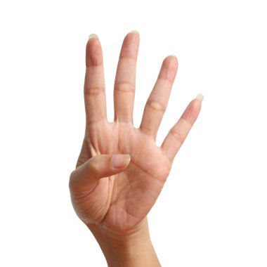 dört sinyal yükseltmek, üzerinde beyaz backgro izole el ile yapma