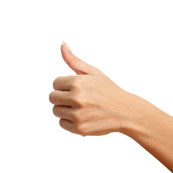 Vinger omhoog met de hand op het gelijkaardige concept geïsoleerd over witte rug — Stockfoto