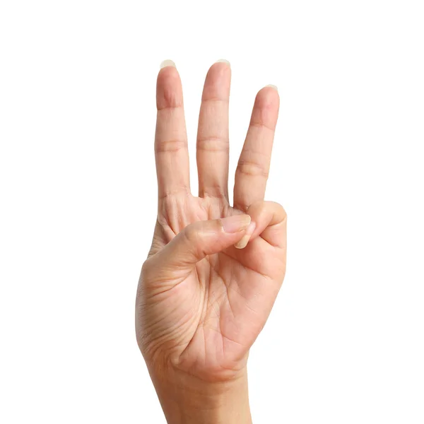 Three signal raise up, making by hand isolated over white backgr — Stock Photo, Image
