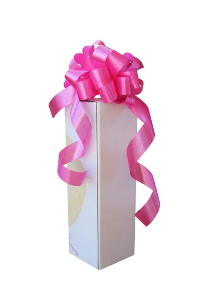 Λευκό δώρου με ροζ κορδέλα τόξο — Φωτογραφία Αρχείου