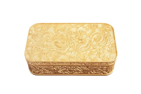Golden plastic box isolated on white background — Stock Photo, Image