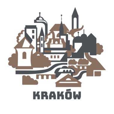 Eski Krakow şehir merkezi düz soyut çizim