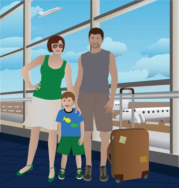 空港での家族 — ストックベクタ