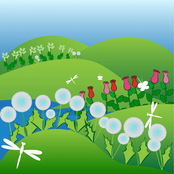 Summer time on a flower field — Stock Vector