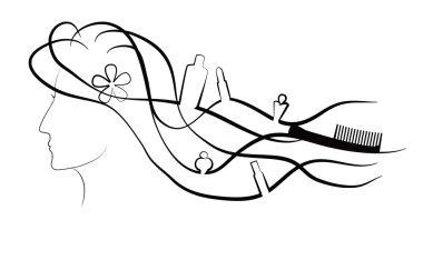 Saçında kozmetik aksesuarları ile kadın yüzü