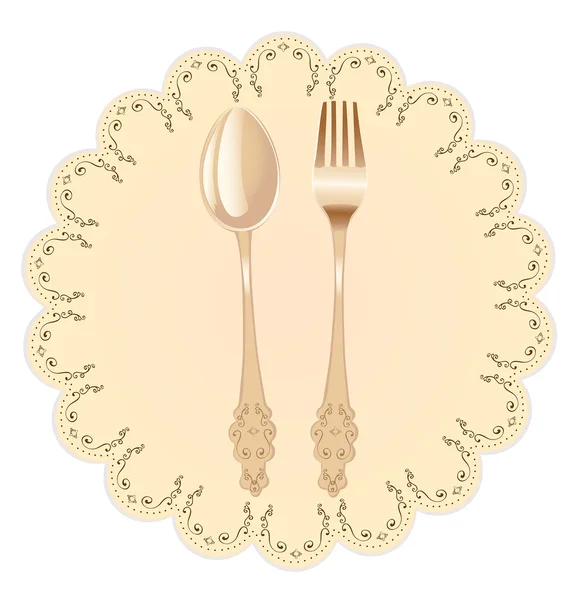 Servilleta vintage y cuchara con tenedor — Vector de stock