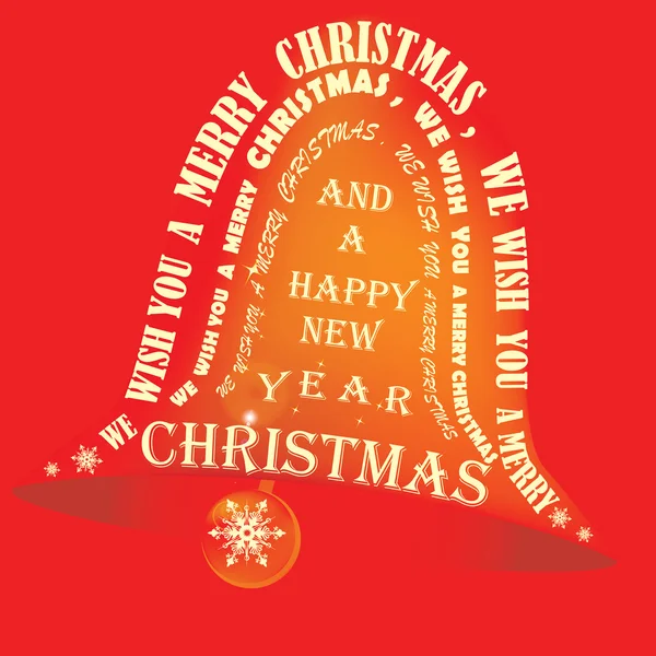 Campana di Natale dorata su sfondo rosso — Vettoriale Stock
