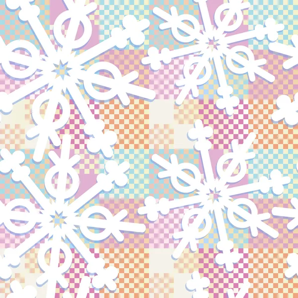 Pastel kleuren lappendeken met geometrische sneeuwvlokken — Stockvector