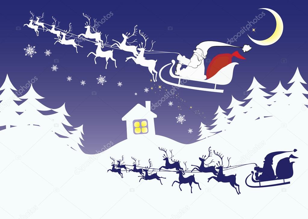 stock illustration christmas eve landscape in a