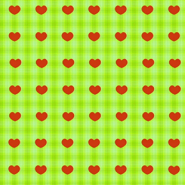 Rote Herzen auf grüner Tischdecke nahtloser Hintergrund — Stockvektor