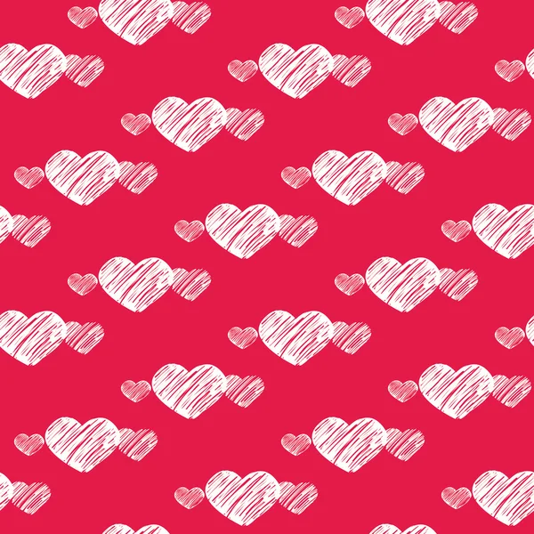 White scratch hearts on red seamless pattern — Stock Vector