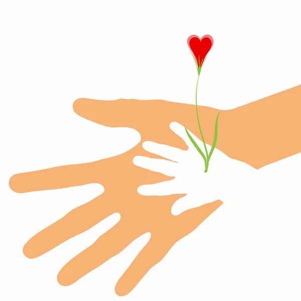 Love sprout growing from baby hand in the parent palm — Stock Vector