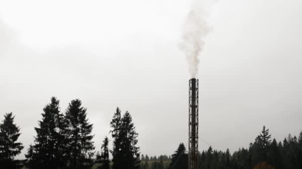 Wysoka rura z czarnym dymem. Podłóż stos dymu. Instalacja odzysku odpadów — Wideo stockowe