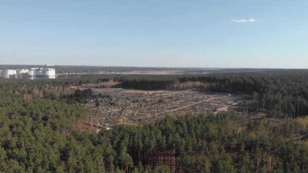Вид Воздушного Дрона Городское Кладбище Окруженное Лесом Деревьев Кладбище Высоты — стоковое видео