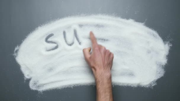 Cukorfüggő. A kézírás szó cukorfüggő cukor háttér. Hagyd abba! — Stock videók