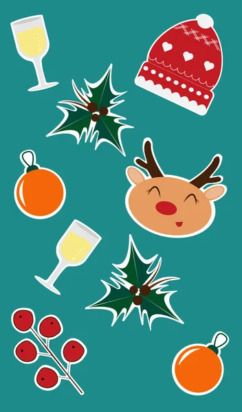 Noel ve Yeni Yıl 'ın vektör seti elementleri çizdi. Şirin noeller, kış işaretleri ve karakterler. Ana hatlarıyla izole edilmiş tırmanışlar. Noel çıkartması seti