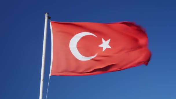 Bandera de Turquía ondeando en el viento. Bandera nacional de Turquía. Bandera turca halagadora — Vídeos de Stock