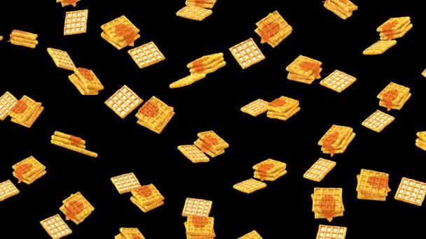 Belgian Waffles Pouring Honey Moving Animation Loop Alpha Channel Waffles — Stock videók