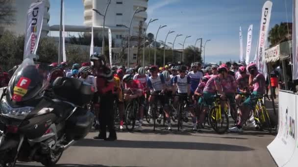 Start of cycling race competition Grand Prix Justiniano,Alanya,Turkey,20.02.2022 — Stock Video