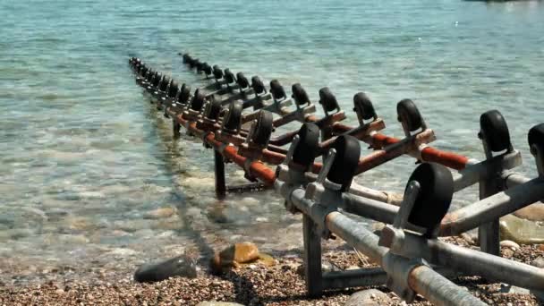 Roller rails for launching boats into the water. Boat rails ramp system — Video