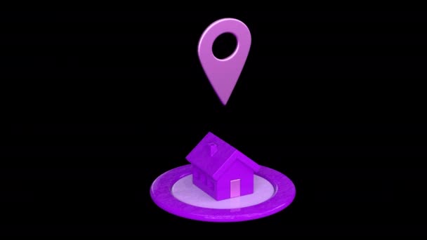 Purple Map Pointer House Icon Isolated Home Location Marker Symbol — Stock videók