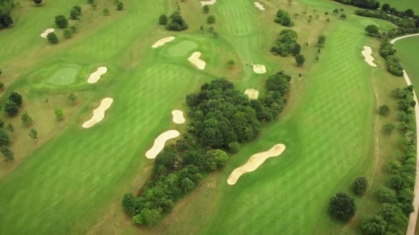 Golf Course Green Grass Lawns Golf Field Aerial Top View — Stockvideo