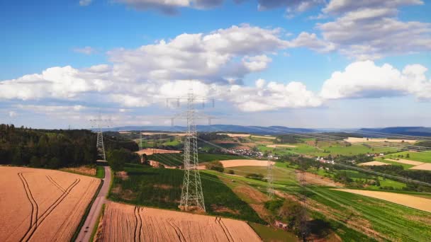 Tower Power Lines Fields Electric Tower Lines Electricity Environmental Problem — Video Stock