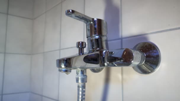 Dripping Water Faucet Bathroom Broken Faucet Shower Dripping Water — стоковое видео