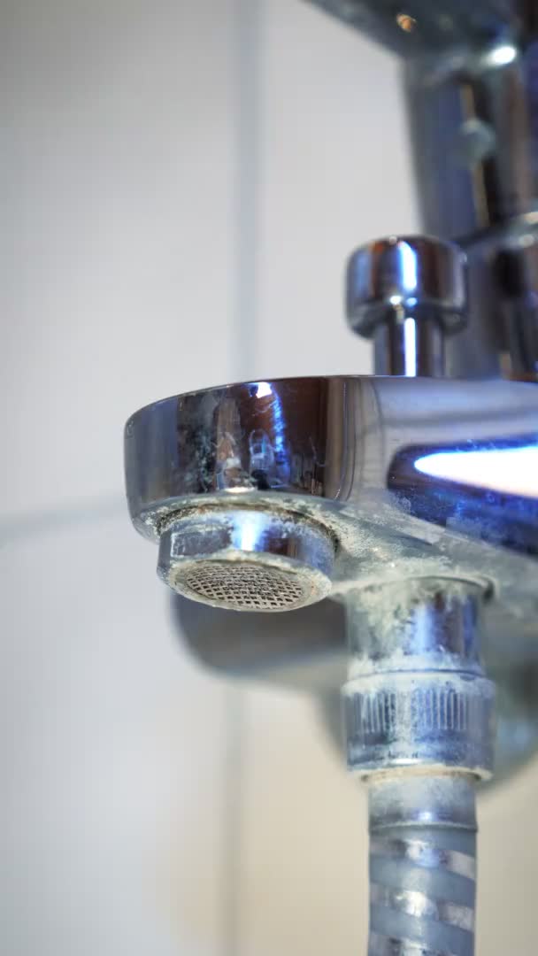 Man Opening Faucet Bathroom Vertical Video Hand Turning Water Shower — Vídeo de Stock