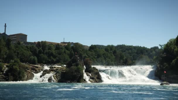 Рейнский Водопад Шаффхаузене Швейцария Огромный Поток Воды Падающий Рейн Удивительный — стоковое видео
