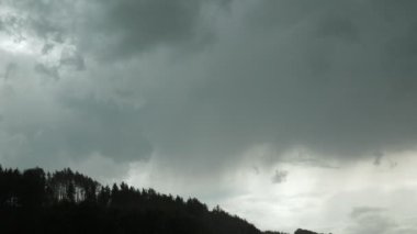 Dark thunderstorm clouds moving fast against sky. Rainy clouds before storm. Dark storm clouds in sky. Powerful rain clouds portend threat