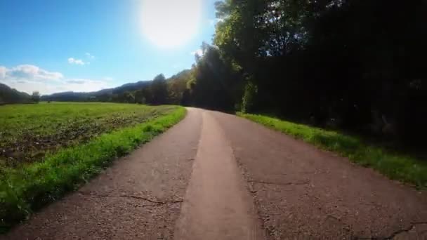 Πρώτο Πρόσωπο Pov Πυροβόλησε Ποδηλάτης Ιππασίας Ποδήλατο Ασφαλτοστρωμένο Δρόμο Γραφική — Αρχείο Βίντεο