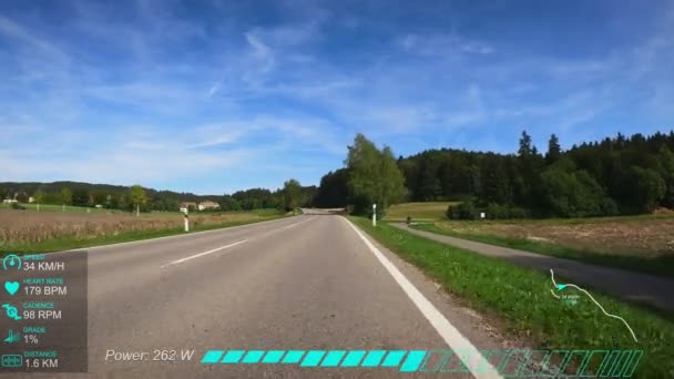 Kerékpáros Egyéni Időpróba Során Pulzusszámmal Ritmussal Teljesítmény Wattokkal Képernyőn Professzionális — Stock videók