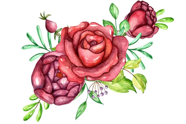 Bouqet Roses Floral Element Watercolor Nand Drawing — Stock Photo, Image